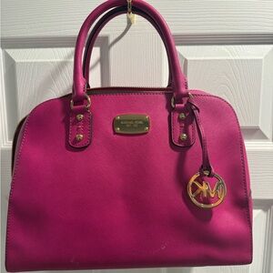 Michael Kors Hot Pink Saffiano Satchel with Gold Hardware